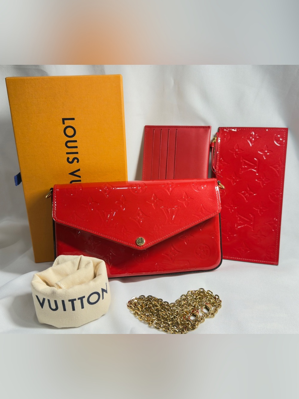 Louis Vuitton Shoulder Bag / Louis Vuitton Clutch - Felicie Vernis Red Complete